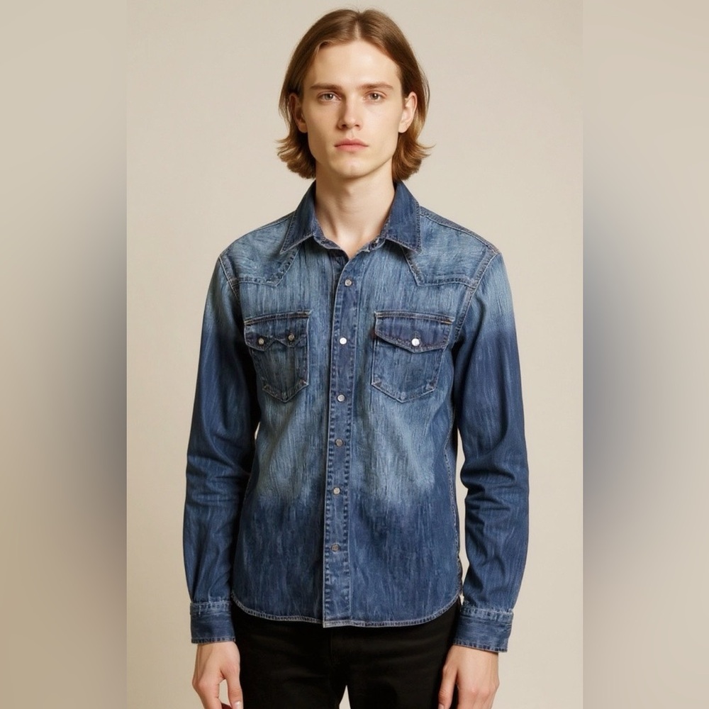 Levi's Men's Denim Shirt Size Small Modern Fit Snap Button Rancher Jean Top